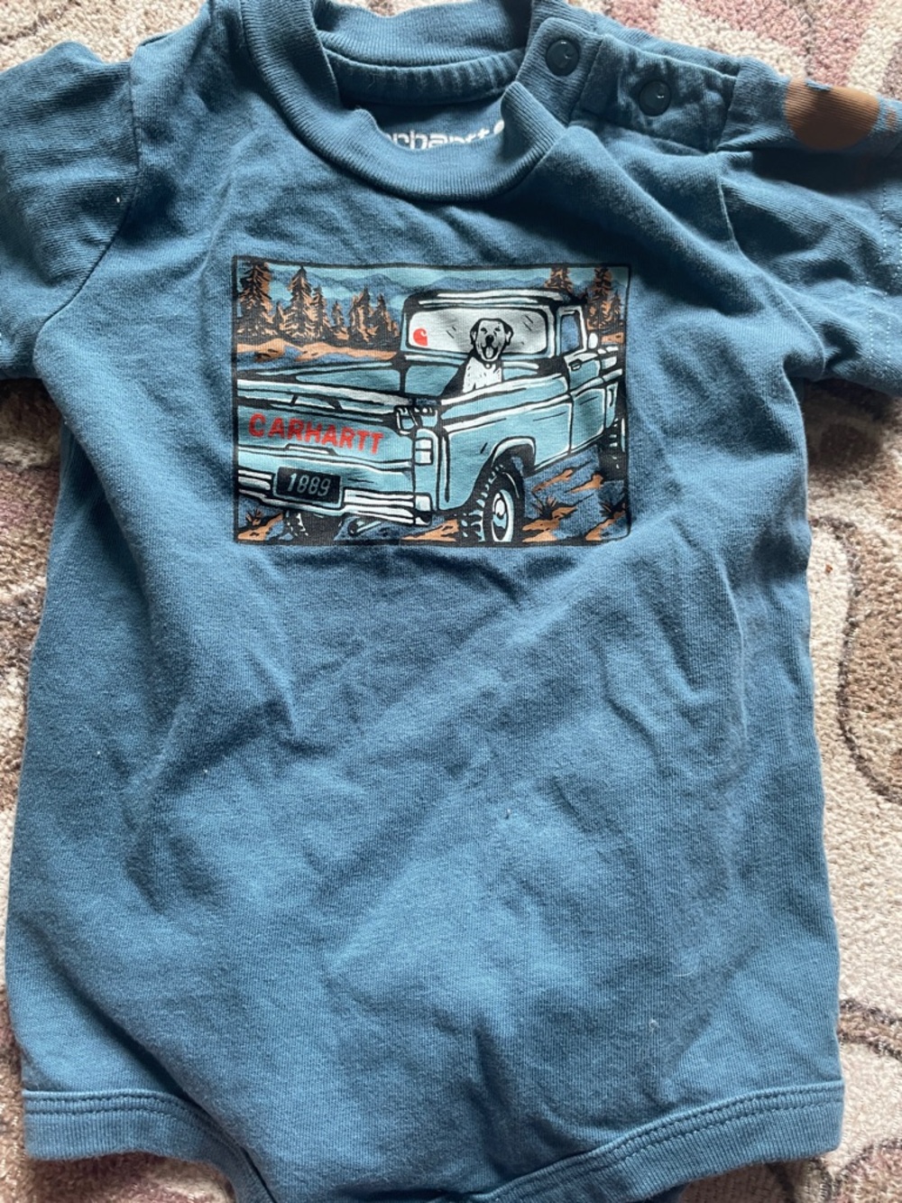 Carhartt Toddler Short Overalls in Tan Striped & Jean w/ 3 Shirts/One-Pieces EUC - Picture 6 of 6